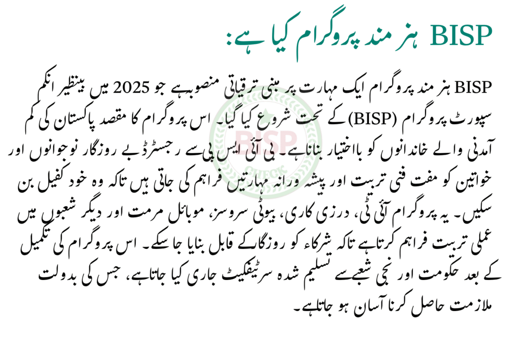 BISP Hunarmand Program Eligibility Criteria